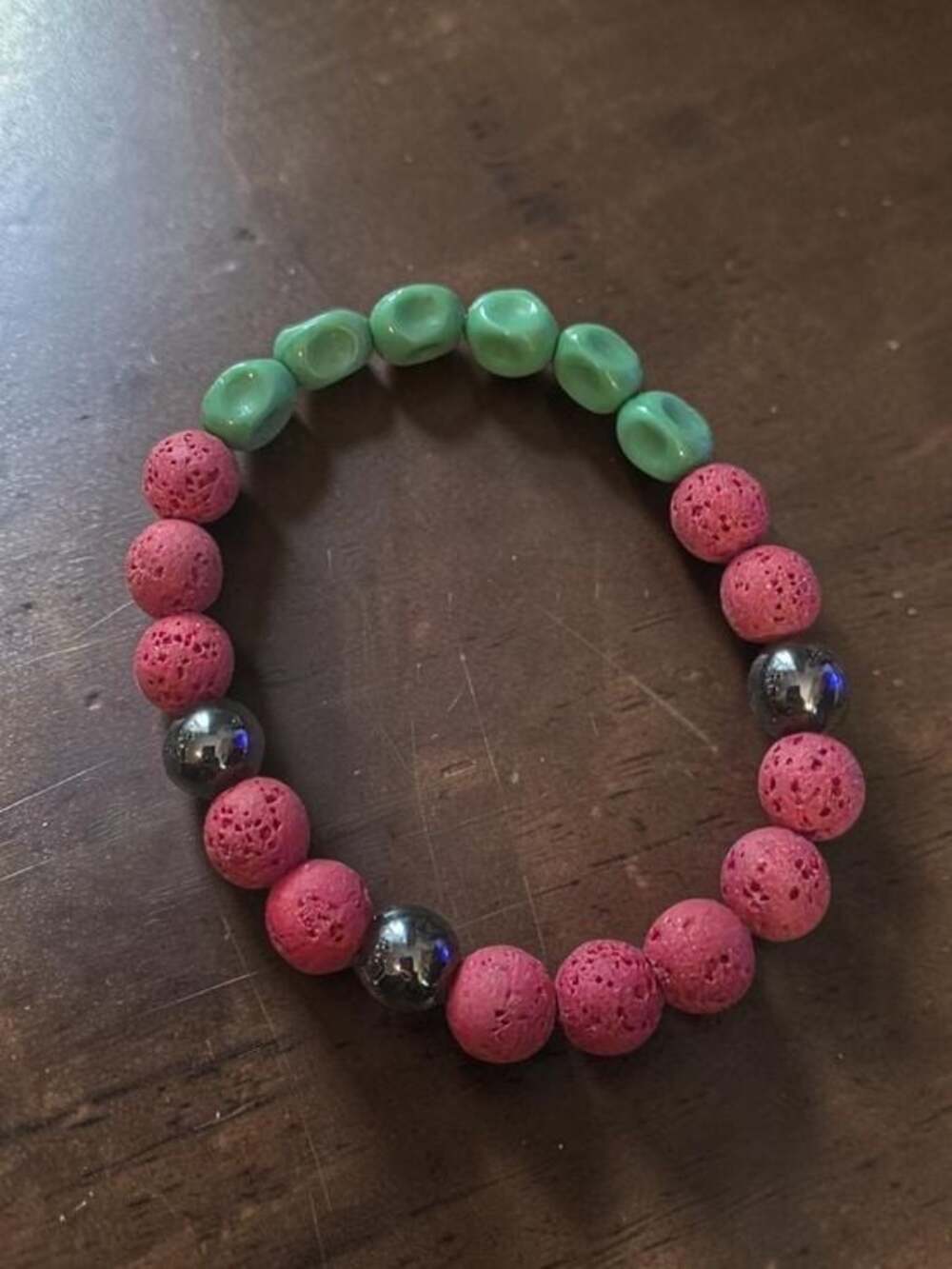 Red Lava Rock Green Watermelon Stretch Bracelet Style & Stone
